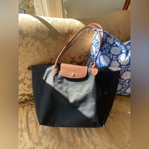 Longchamp Le Pliage Large Black Tote Brown Leather Trim | Classic Carryall